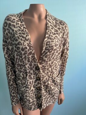 Moda International Leopard Print Button Front Cardigan - Beige & Brown